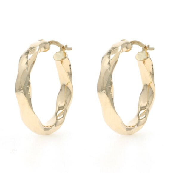 Yellow Gold Geometric Hoop Earrings - 14k Pierced - Picture 1 of 4